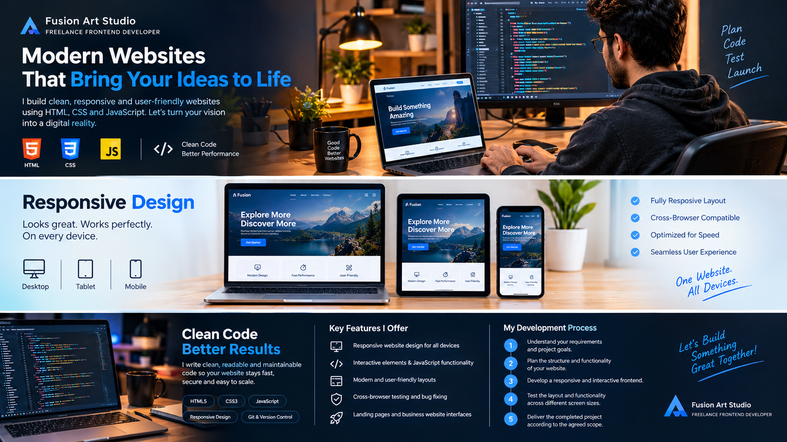 I will be your full pluged Front-end developer with clean code, and responsive Design.